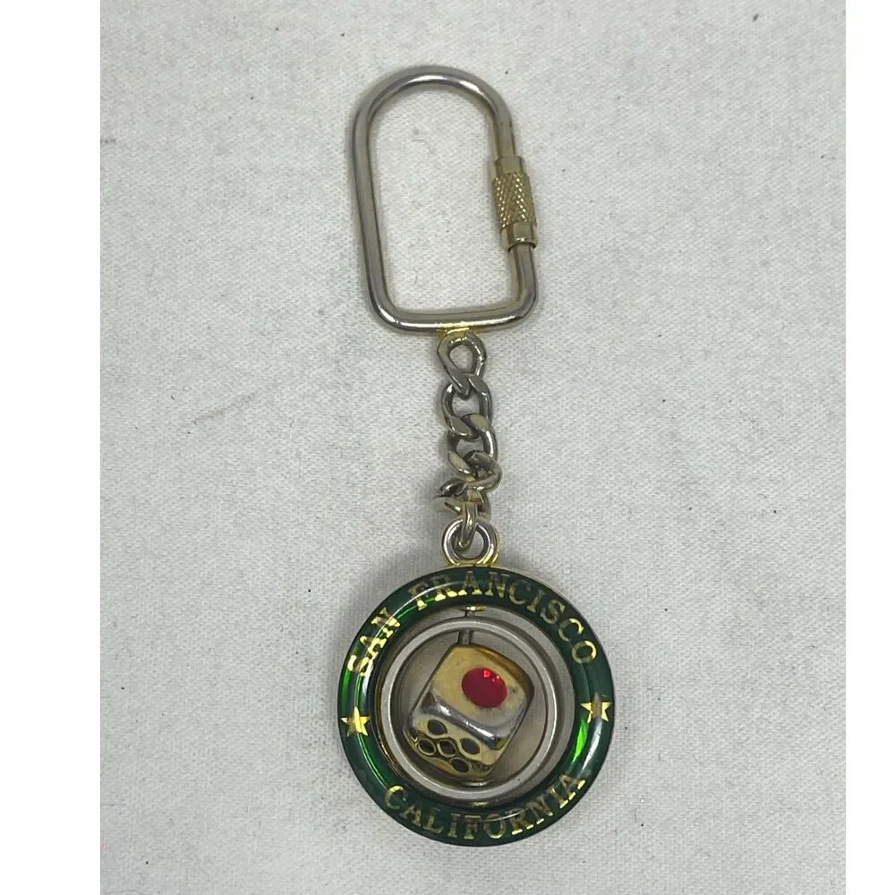 Vintage San Francisco Dice Keychain Fidget Style Goldtone Travel USA Tourism